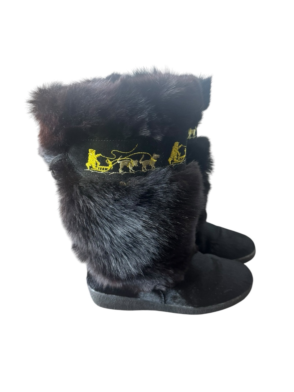 Oscar Sport Winna Black Fur Boots Italy Embroidered Winter Boots EU38 - Picture 2 of 8